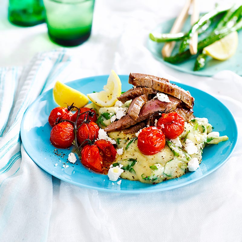 Seared veal with spinach and goat’s cheese polenta
