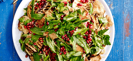 Warm eggplant and pomegranate salad