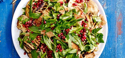 Warm eggplant and pomegranate salad