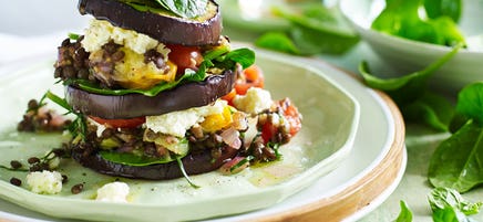 Eggplant, ricotta and lentil stacks