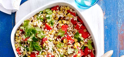 Roasted corn, capsicum and rice salad
