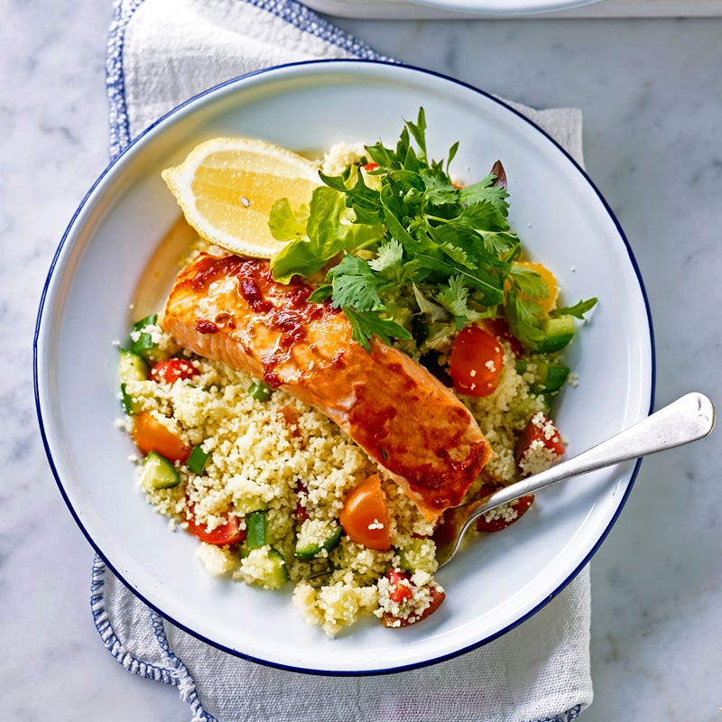 Photo of Harissa grilled salmon fillet with multi-coloured couscous by WW