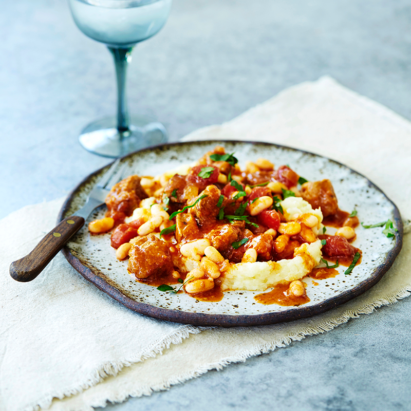 Lamb and cannellini bean stew with parsnip mash