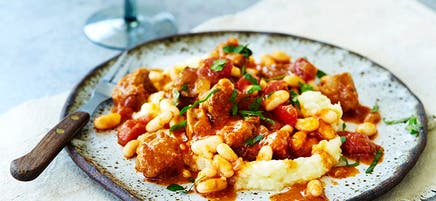 Lamb and cannellini bean stew with parsnip mash