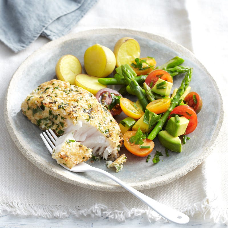 Photo of Quinoa-crumbed fish with tomato and avocado salad by WW