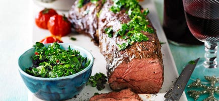 Beef fillet with chimichurri sauce