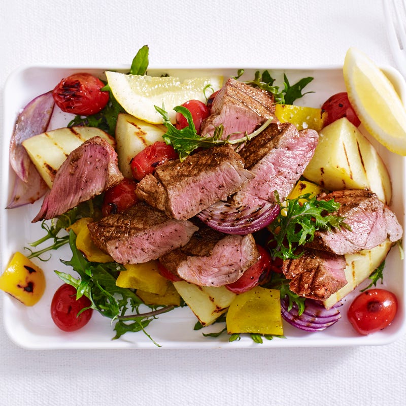 Photo of Spiced lamb steaks with grilled vegetable and kale salad by WW
