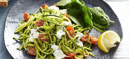 Raw zucchini pasta with avocado pesto