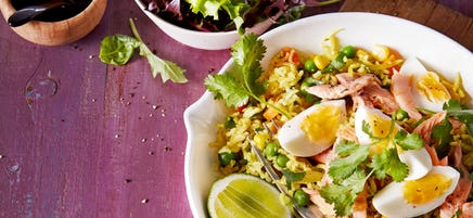 Smoked trout with curried rice