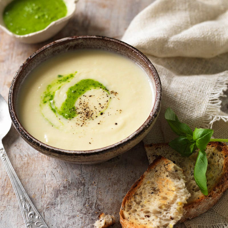 Photo of Creamy celeriac and potato soup with basil oil by WW