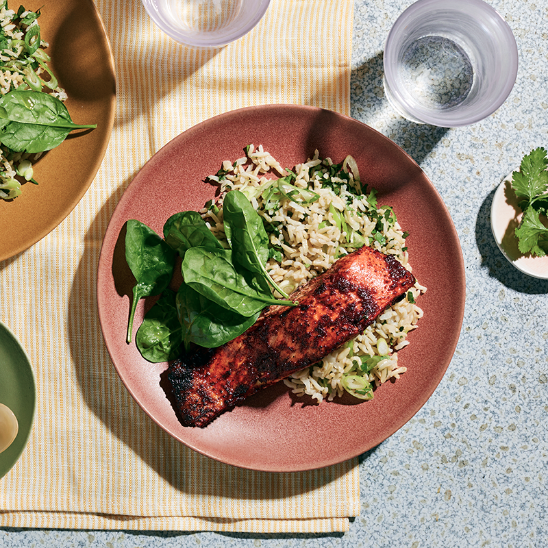 Tandoori salmon with lime pickle yoghurt