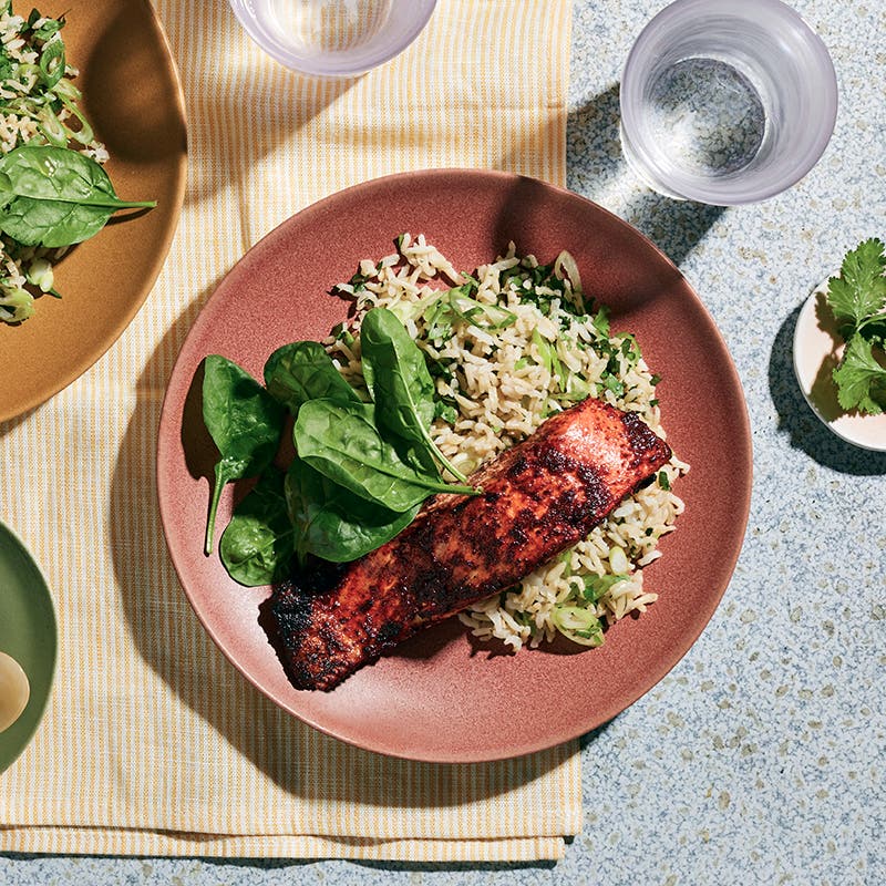 Tandoori salmon with lime pickle yoghurt