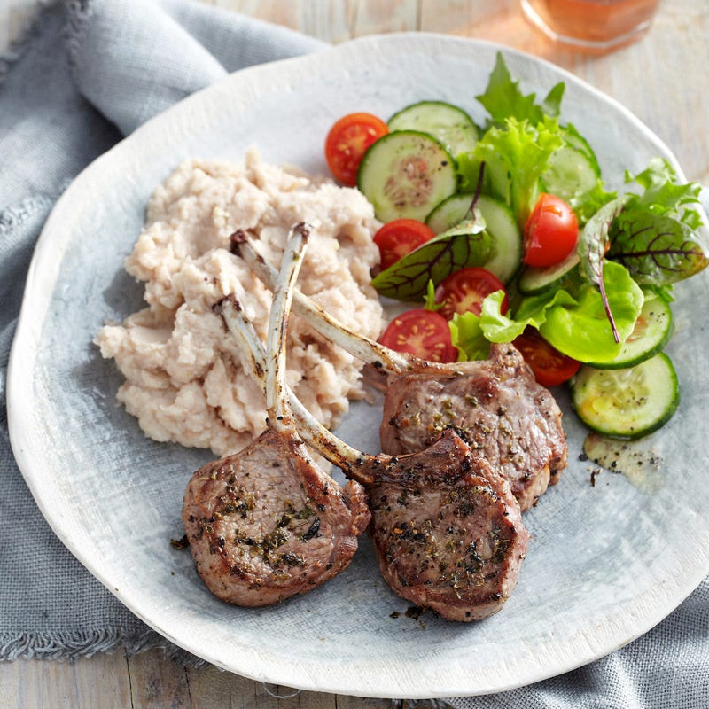 Oregano lamb cutlets with white bean mash