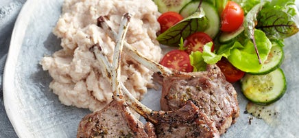 Oregano lamb cutlets with white bean mash