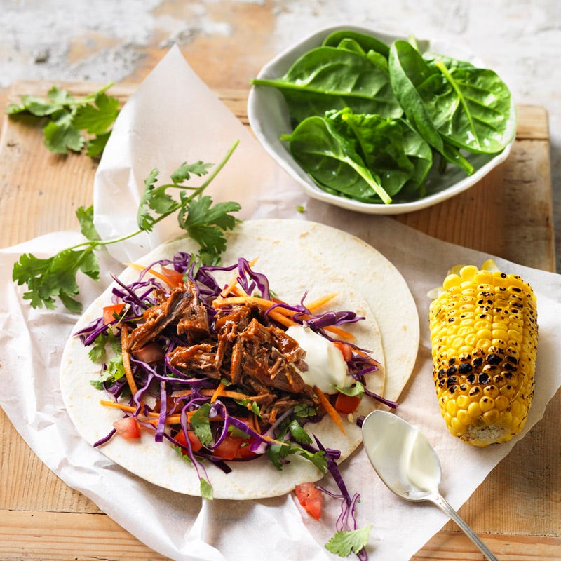 Pulled lamb tacos with red cabbage slaw