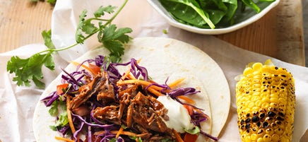 Pulled lamb tacos with red cabbage slaw