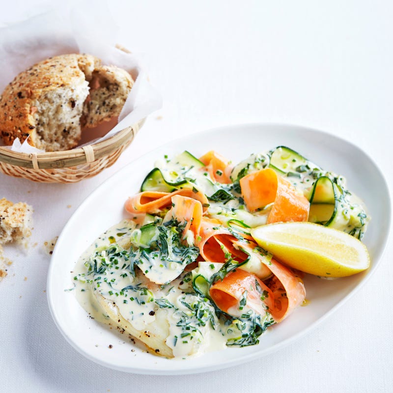 Photo of Carrot and zucchini pasta with grilled fish by WW