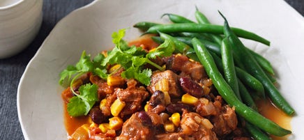 Chilli-spiced pork and beans