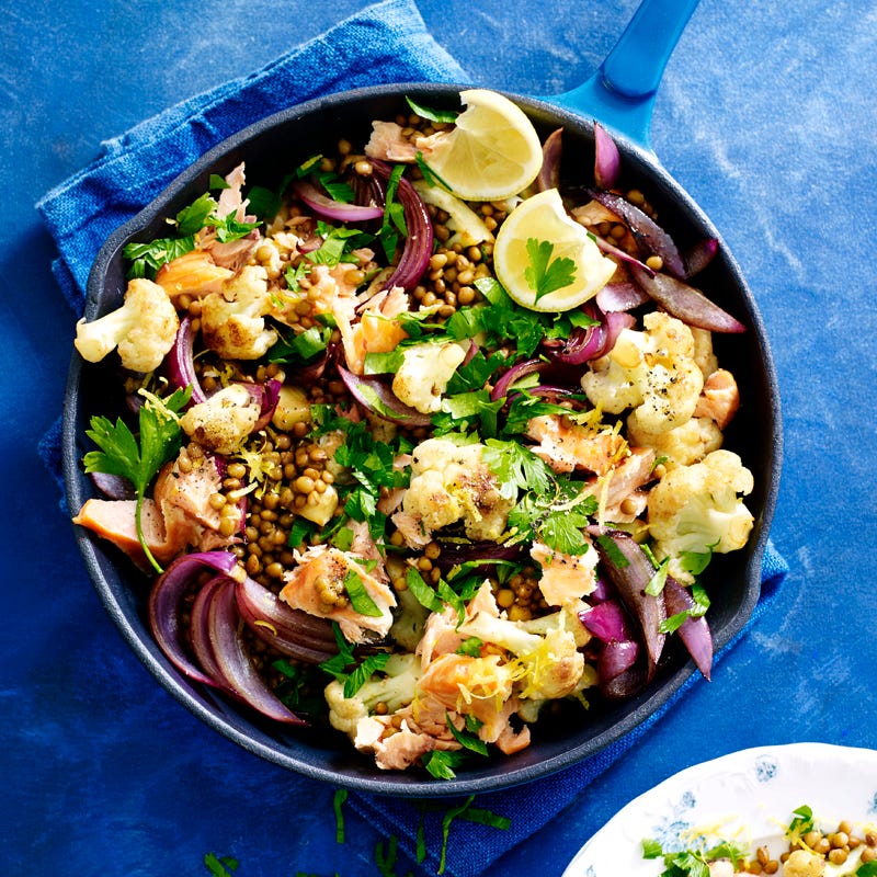 One pan cauliflower and salmon