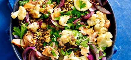 One pan cauliflower and salmon