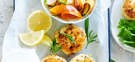 Tarragon chicken rissoles with pickled veggies