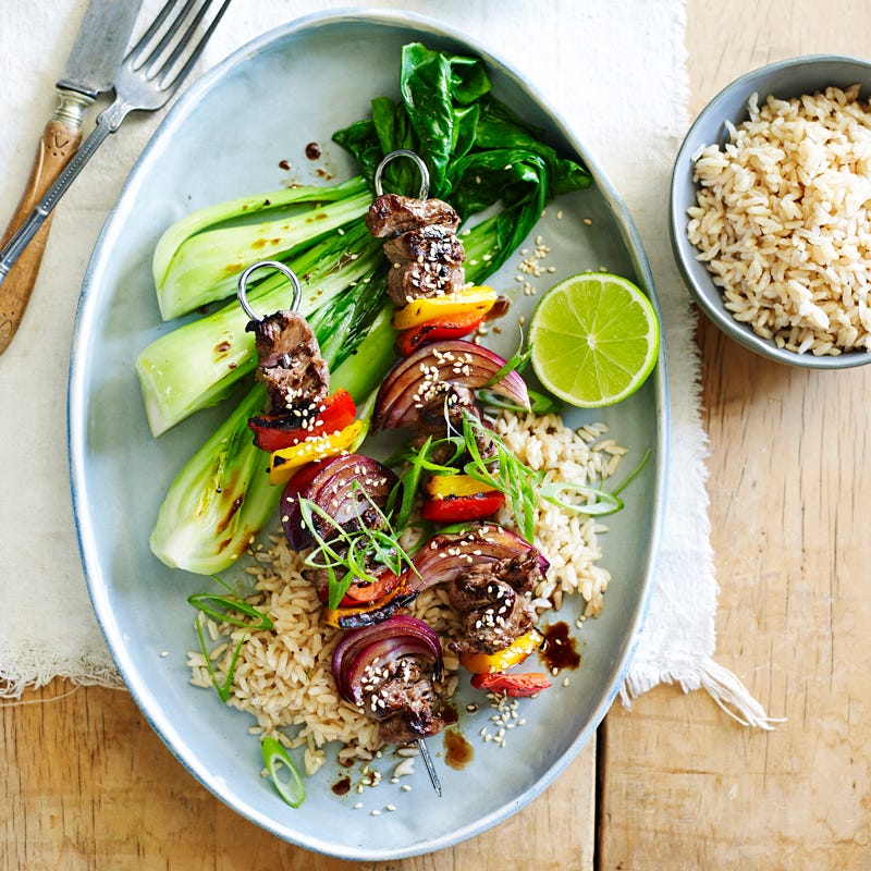 Asian black pepper beef skewers