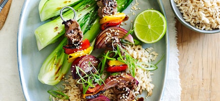 Asian black pepper beef skewers