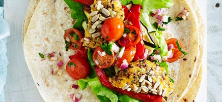 Quinoa burger wraps with roasted tomato relish