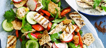 Sumac-seared tofu with fattoush