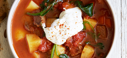Slow cooked beef and paprika soup with sour cream