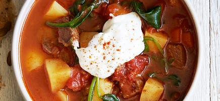 Slow cooked beef and paprika soup with sour cream