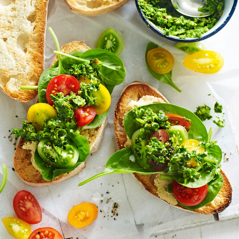 Photo of Open tomato sandwich with almond basil pesto by WW