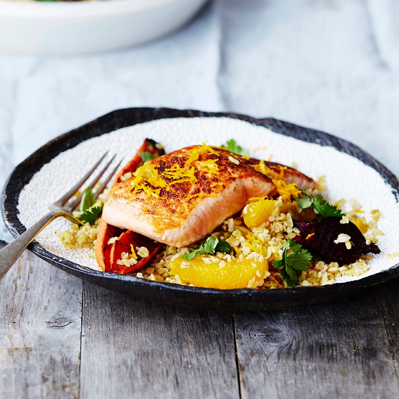Photo of Moroccan salmon with roasted carrot, beetroot and freekeh salad by WW