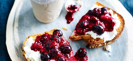 Ricotta and chia berry jam on toast