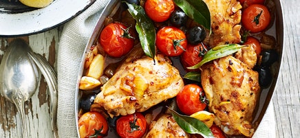 Spanish chicken with garlic and bay leaves