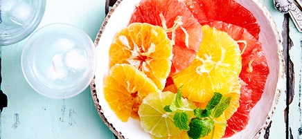 Citrus fruit salad with ginger and honey syrup