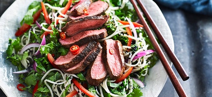 Chilli barbecued lamb with soba salad