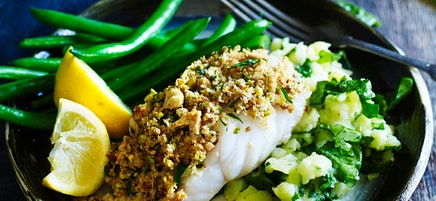 Oven-baked fish with coriander seed crumble