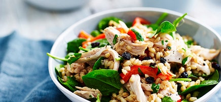 Barley and shredded chicken salad