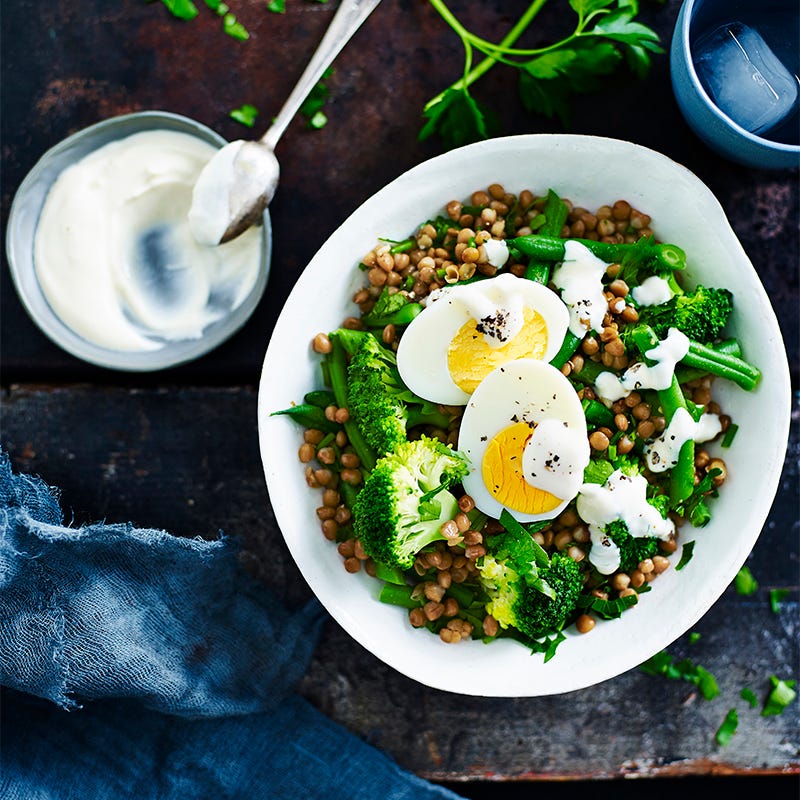 Photo of Lentil, broccoli and egg salad with tahini dressing by WW