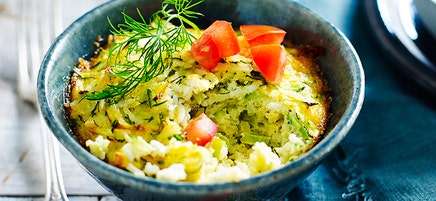 Greek-style egg, zucchini and rice bakes
