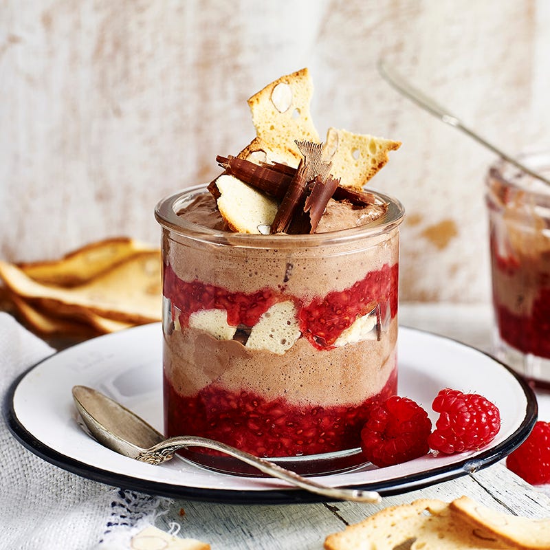 Photo of Chocolate mousse with raspberry chia and biscotti by WW