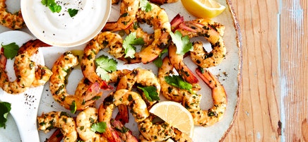 Barbecued chermoula prawns