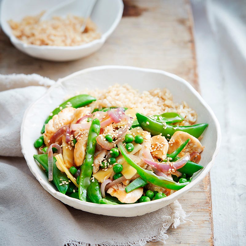 Photo of Sesame chicken and mixed pea stir-fry by WW