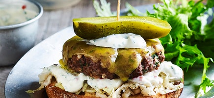 Open Reuben burger