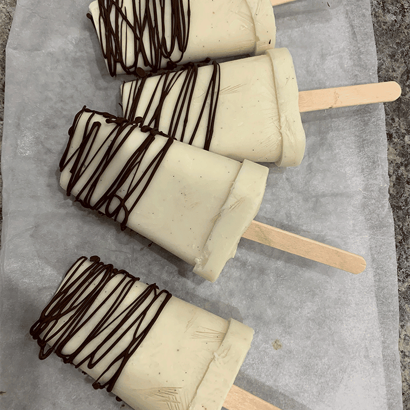 Choc-dipped eggnog flavoured ice-creams