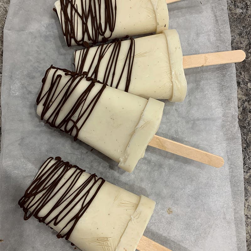Choc-dipped eggnog flavoured ice-creams