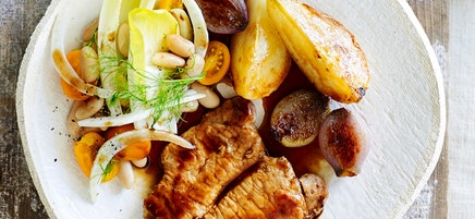 Butterflied pork steaks with ginger and orange sauce
