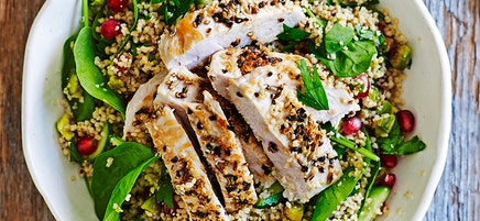 Spiced grilled chicken with pistachio and pomegranate couscous