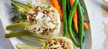 Pork and caraway stuffed baby fennel